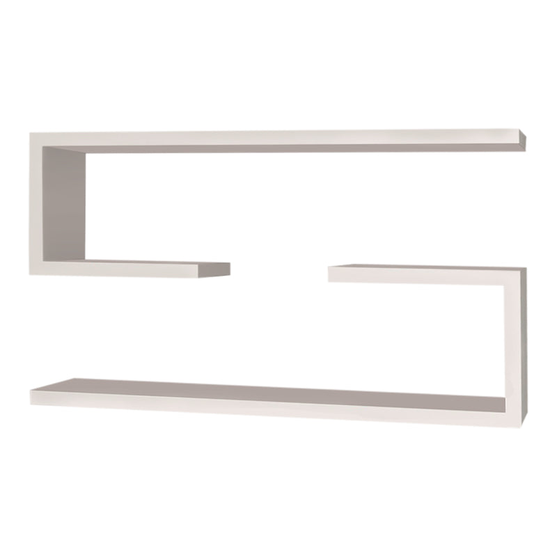 Two white wall shelves MARIO, each measuring 60x14.5x18 cm, showcasing a sleek and modern design suitable for various interior styles.